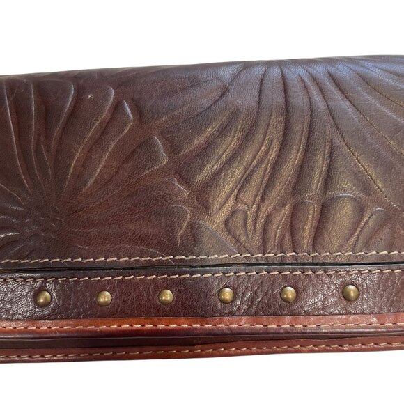 Fossil Leather Tooled Floral Wallet Studded Western Boho Rustic Vintage - Picture 2 of 7